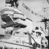 HMS <em>Ramillies</em> congratulates <em>Achilles</em>