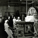 Royal couple at the Bell Block dairy factory, 1954