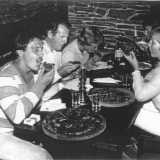 Eating pizza in Queenstown