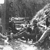 Railway workers take a smoko break 