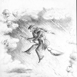 Drawing of MP on broomstick