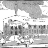 MPs talking hot air in Parliament cartoon, 1935