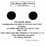 Royal Humane Society Gold Medal, <em>Wahine</em> disaster