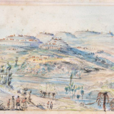 Stockaded hills and pa, 1830s painting