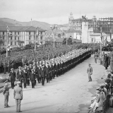 Military parade outside Parliament, 1940