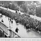 Infantry marching over Grafton Bridge