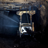 Hydro-mining machine sluicing coal at Pike River mine