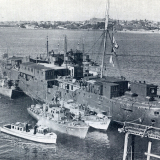 <em>Philomel</em> at Devonport naval base, 1940s