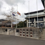 Front of Council offices showing plaques on wall