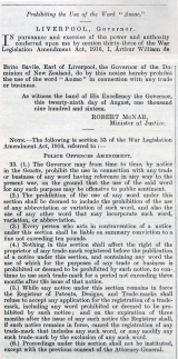 Gazette notice about prohibition of use of term 'Anzac' for trade