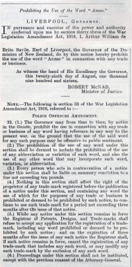 Gazette notice about prohibition of use of term 'Anzac' for trade