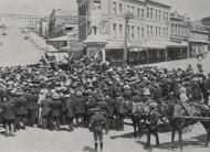 Strikers at the Grey statue on Queen Street