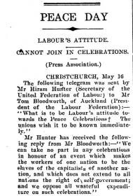 Labour's attitude towards peace celebrations