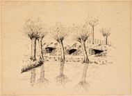 <em>Dugouts Vlamentinghe, Belgium</em> by Cecil Trevithick