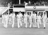 New Zealand cricket team taking the field in 1956
