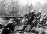 German soldiers exit trench