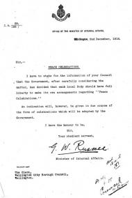 Initial letter to local bodies about peace celebrations