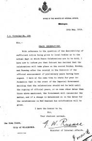 Letter to local bodies about changes to peace celebrations