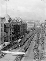 Peace celebration parade, Queen Street, Auckland