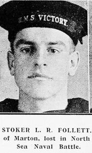 Leslie Follett, killed in Battle of Jutland