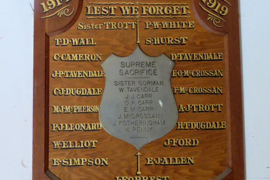 Arno Great War roll of honour board