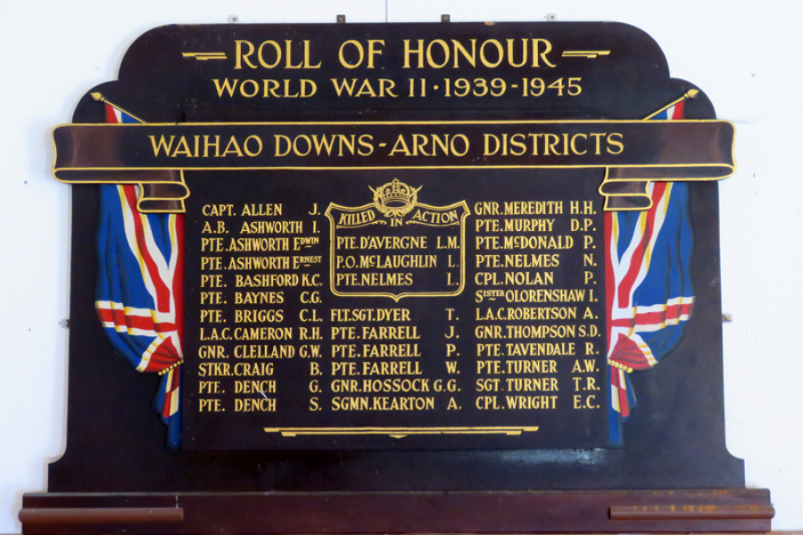 Roll of honour board with NZ flags on each side
