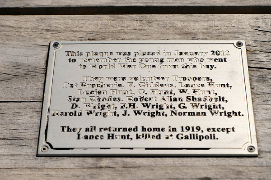 Faded plaque screwed into wood
