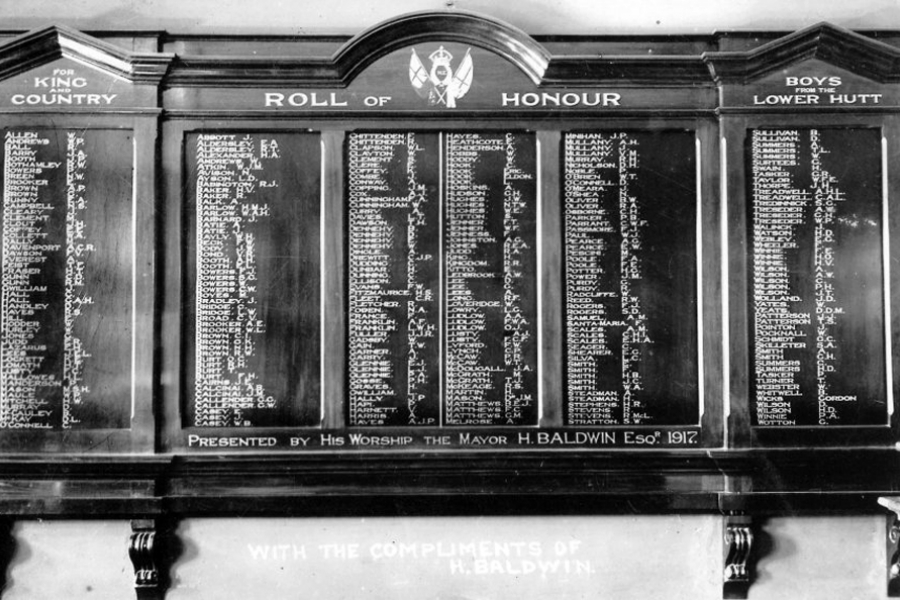 List of names of wooden board attached to wall