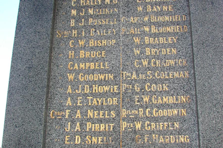 List of names inscribed on stone in gold lettering
