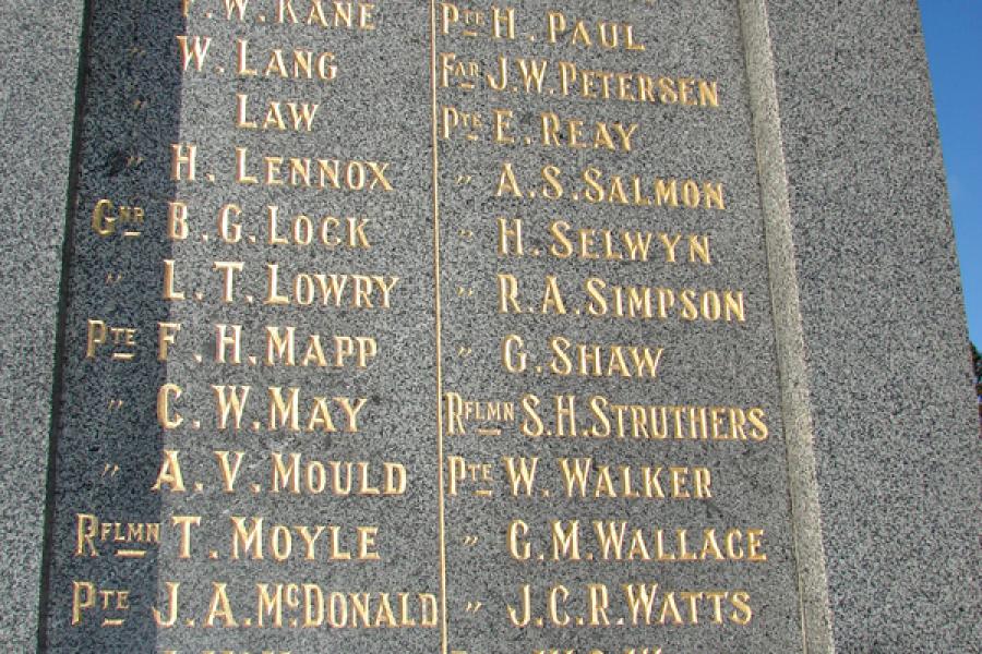List of names inscribed on stone in gold lettering