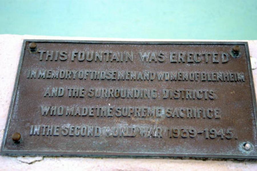 Blenheim war memorial fountain plaque