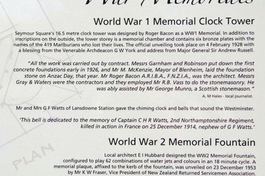 History of Blenheim war memorials from information board