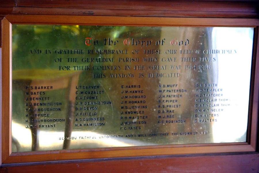 Geraldine Church memorial roll of honour