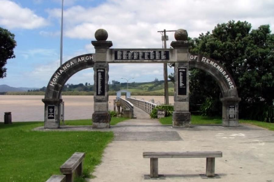 Kohukohu war memorial, back near its original site on the Kohukohu wharf