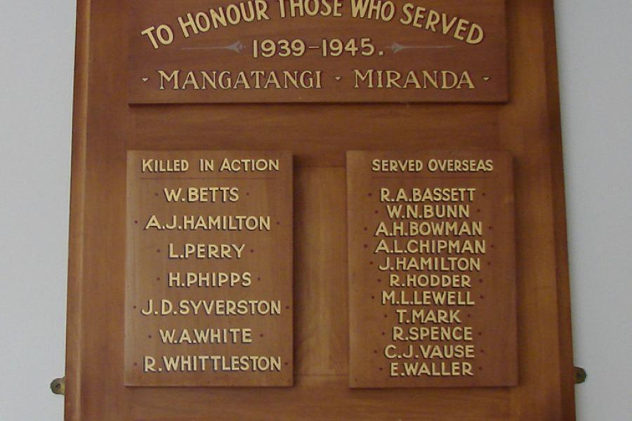 Mangatangi Hall memorial