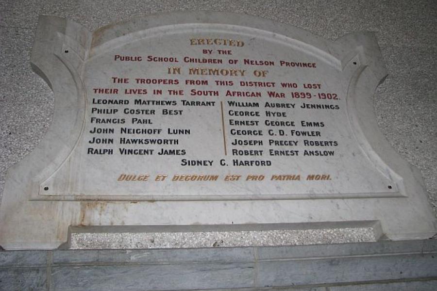 Nelson South African War memorial tablet