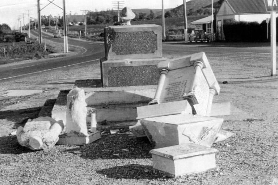 The original memorial in ruins