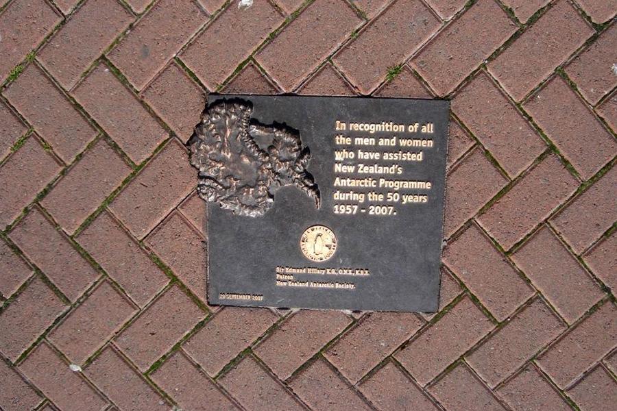 Plaque at the foot of the Robert Scott memorial recognising the contribution of people who have participated in New Zealand's Antarctic Programme from 1957 to 2007.