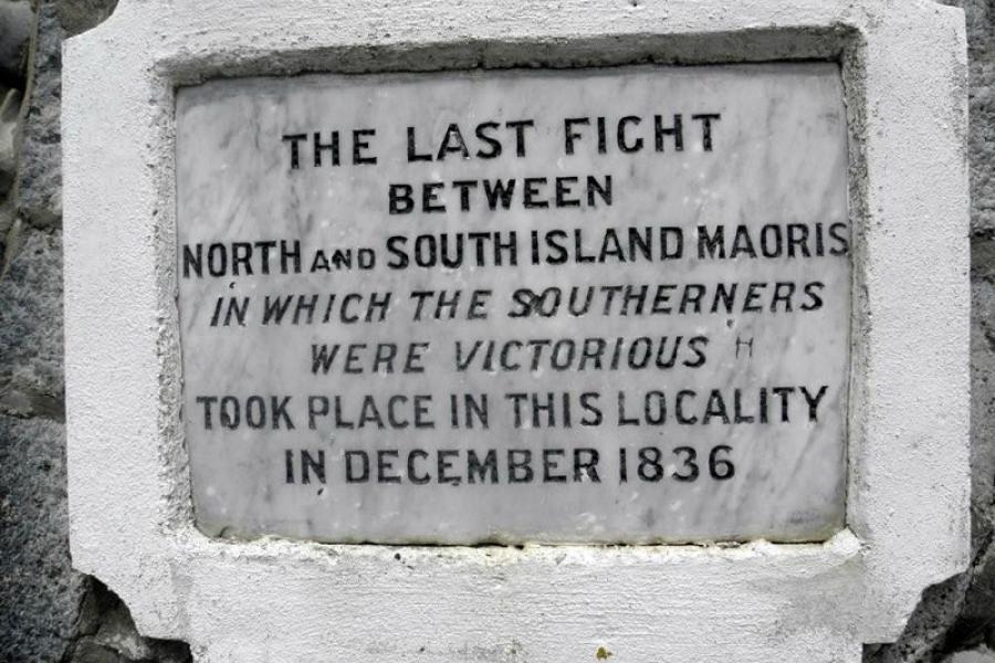 Detail of the tablet on the Tuturau Maori War memorial