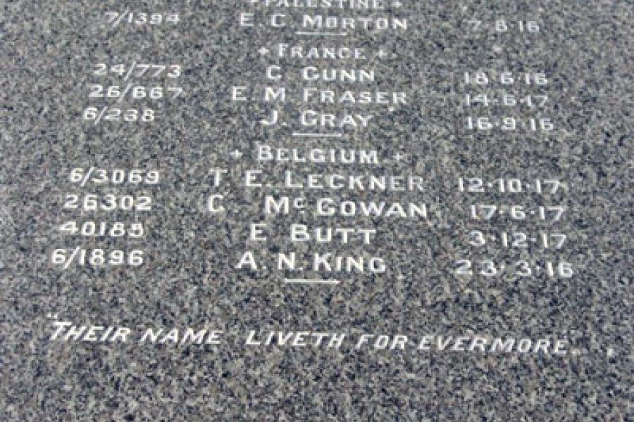 First World War names on memorial