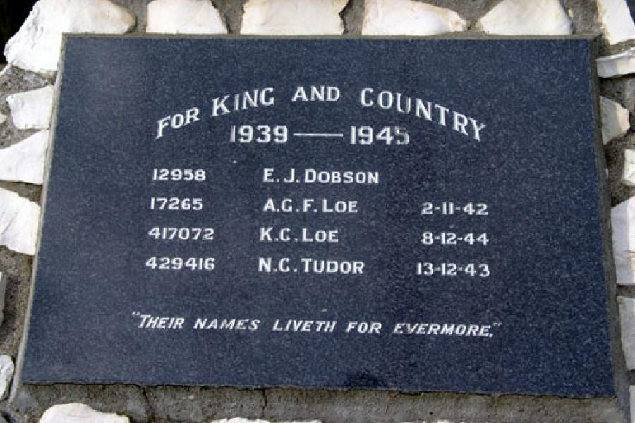 Second World War names on memorial