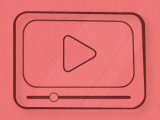 Stylised rectangular screen with play and volume button