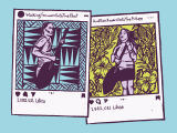 Images of man and woman holding paddles, one titled 'Walking forward into the past' the other, ''And backward into the future'