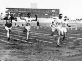 Arthur Porritt (left) wins bronze in the 100-m sprint at the 1924 Olympics (Radio New Zealand)
