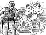 Cartoon showing a bare-knuckle boxing bout, 1889