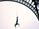 A.J. Hackett during his bungy jump from the Eiffel Tower