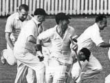 New Zealand players celebrate their first test victory, 1956