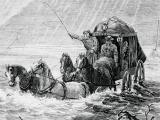 Cobb & Co. coach crossing the flooded Waimakariri River, 1875