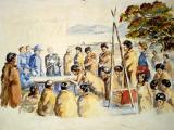 Watercolour depicting the signing of te Tiriti o Waitangi – the Treaty of Waitangi