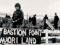 Māori boy sitting on fence with Bastion Point Maori Land attached to it